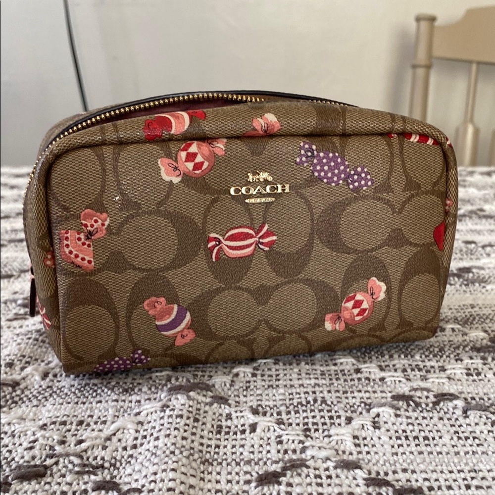 Coach Brown  Cosmetic Bag with Candy Print